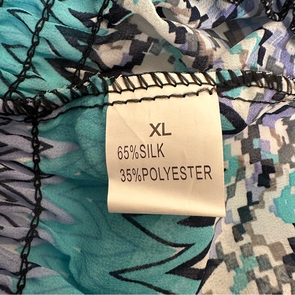 Women’s Lace V Neck Silk Blend Blue Sleeveless Top XL - Picture 6 of 9